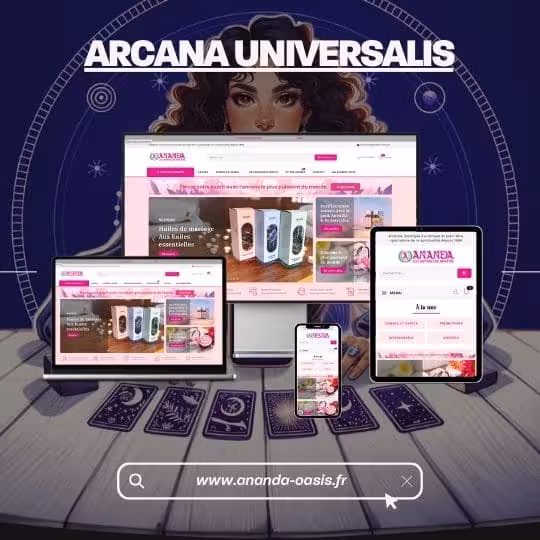 Infographie avec différents format d'écran représentant le résultat du travail de Keiyo avec Arcana Universalis