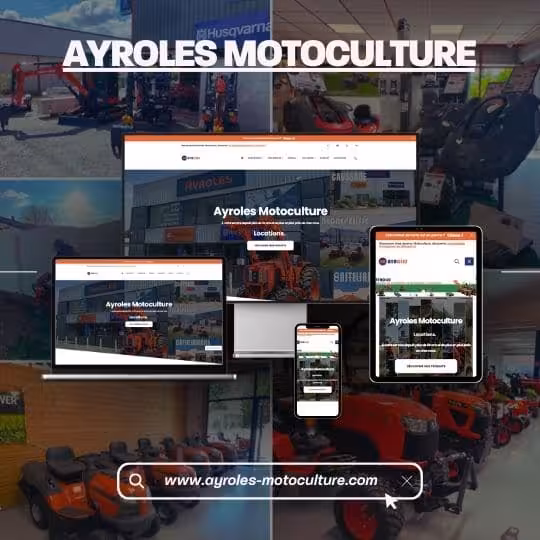 Infographie avec différents format d'écran représentant le résultat du travail de Keiyo avec Ayroles Motoculture